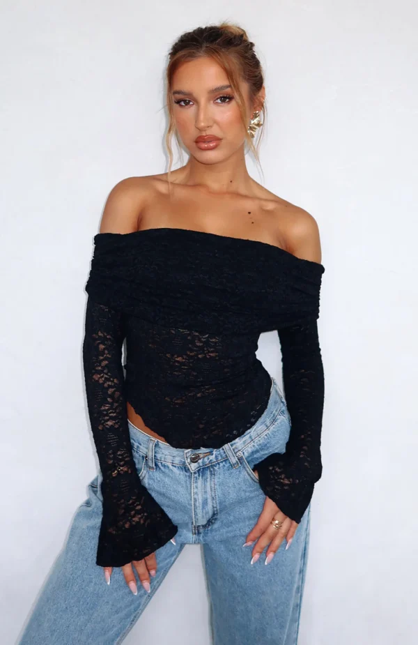 Be Good To You Lace Long Sleeve Top Black